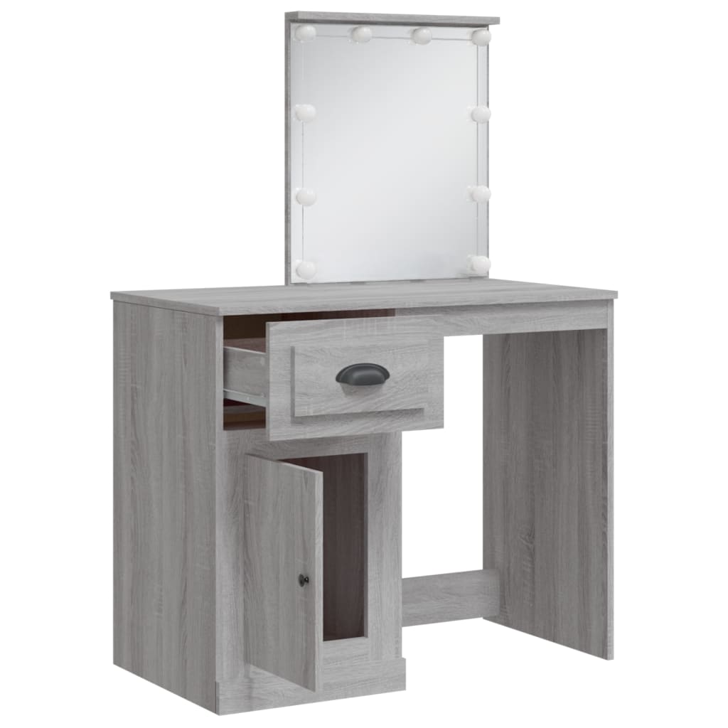 Dressing Table with LED Lights Grey Sonoma 90x42x132.5 cm - Bend