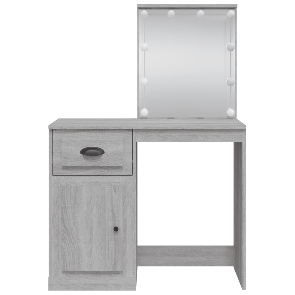 Dressing Table with LED Lights Grey Sonoma 90x42x132.5 cm - Bend