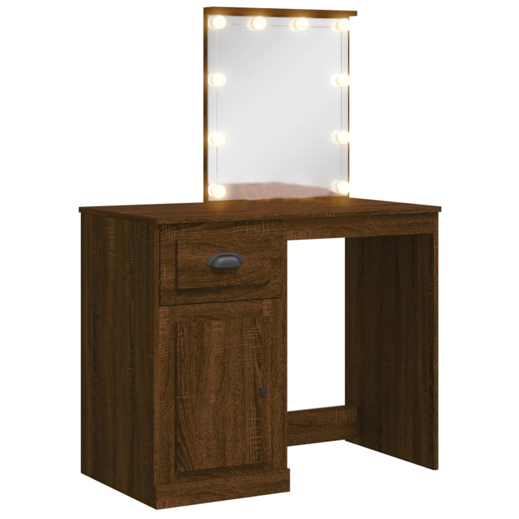 Dressing Table with LED Lights Brown Oak 90x42x132.5 cm - Bend