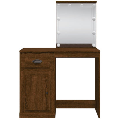 Dressing Table with LED Lights Brown Oak 90x42x132.5 cm - Bend