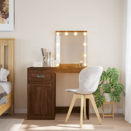 Dressing Table with LED Lights Brown Oak 90x42x132.5 cm - Bend