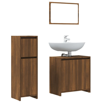 3 Piece Bathroom Furniture Set Brown Oak Engineered Wood