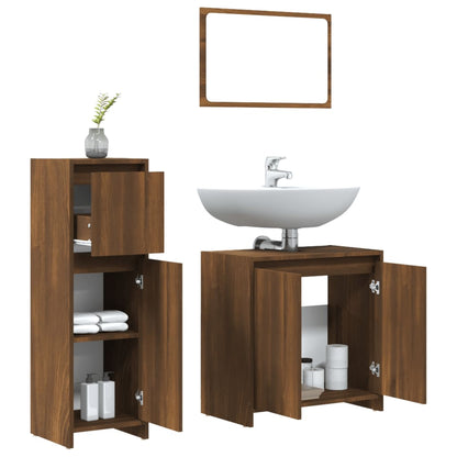 3 Piece Bathroom Furniture Set Brown Oak Engineered Wood