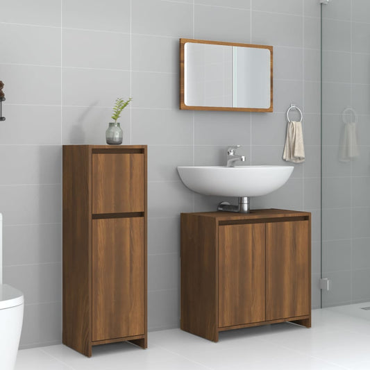 3 Piece Bathroom Furniture Set Brown Oak Engineered Wood