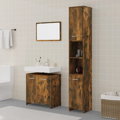 3 Piece Bathroom Furniture Set Smoked Oak Engineered Wood