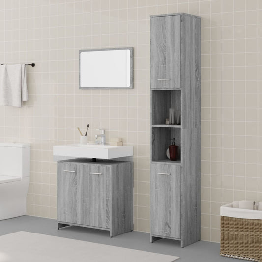 3 Piece Bathroom Furniture Set Grey Sonoma Engineered Wood