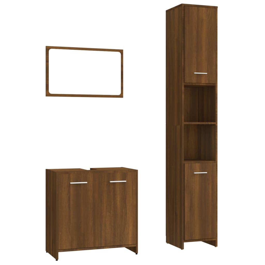 3 Piece Bathroom Furniture Set Brown Oak Engineered Wood