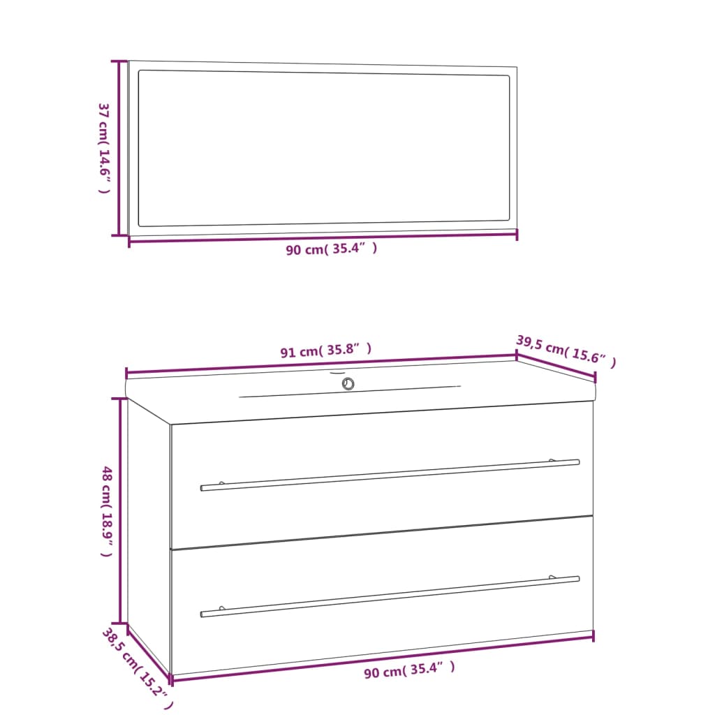 3 Piece Bathroom Furniture Set Concrete Grey