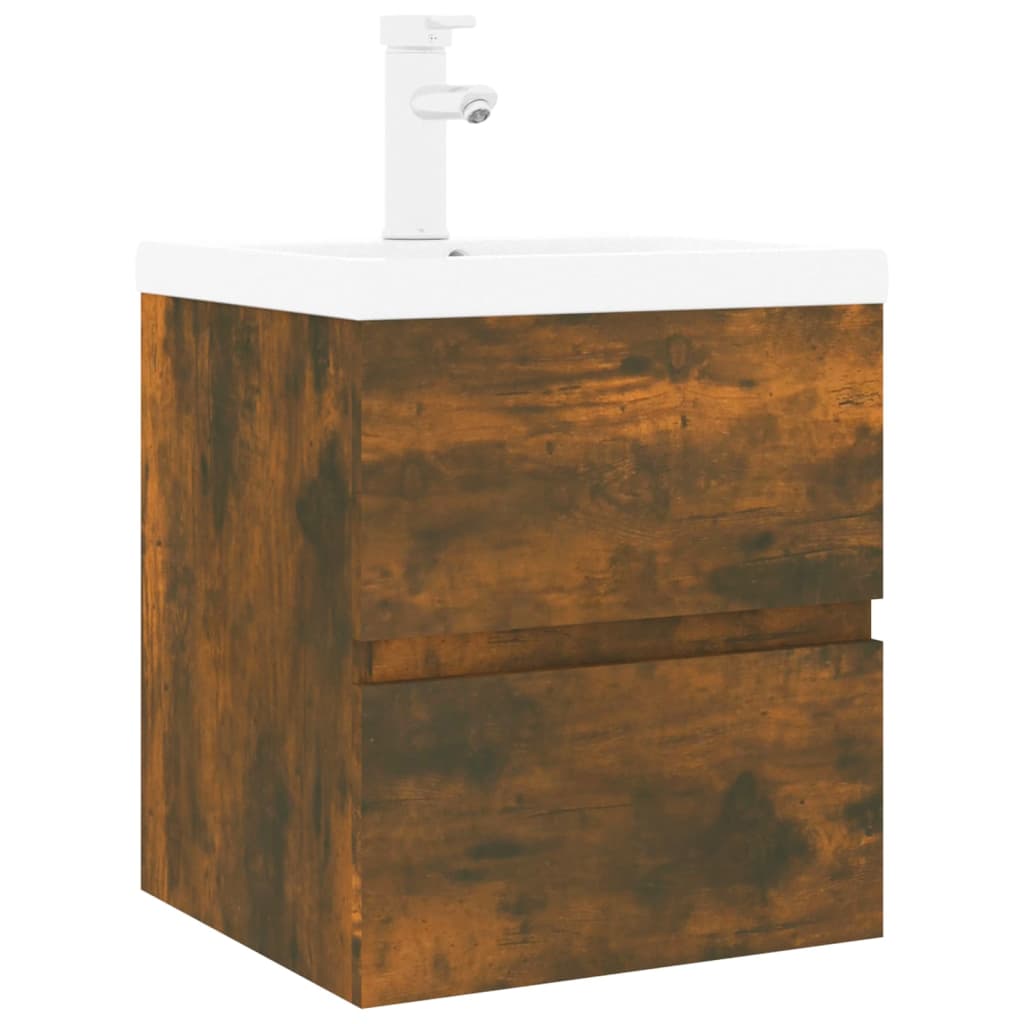 Sink Cabinet with Built-in Basin Smoked Oak Engineered Wood - Bend