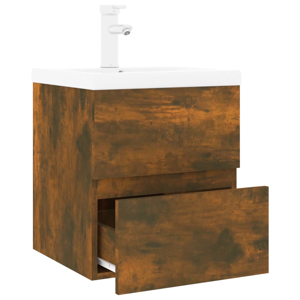 Sink Cabinet with Built-in Basin Smoked Oak Engineered Wood - Bend