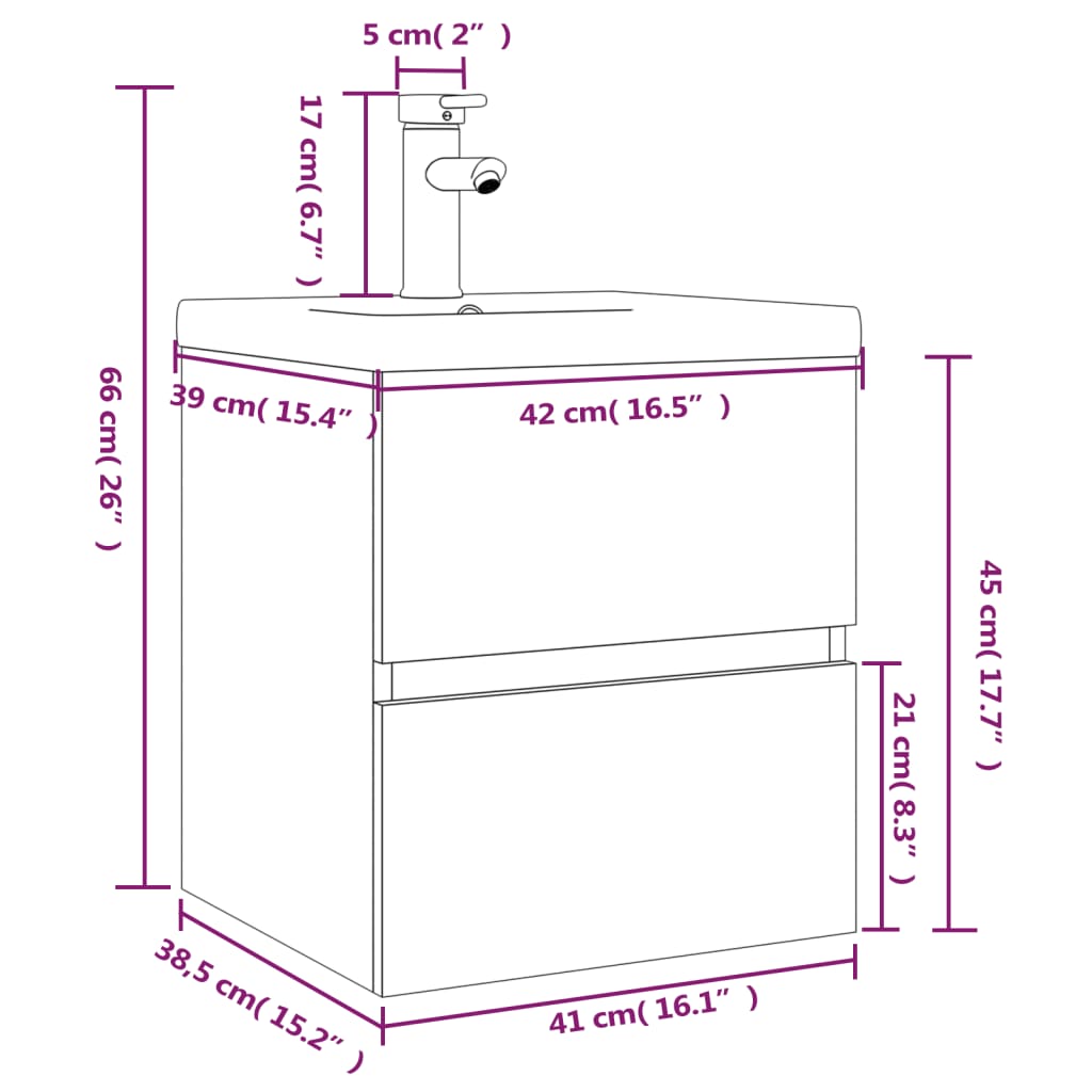 Sink Cabinet with Built-in Basin Smoked Oak Engineered Wood - Bend