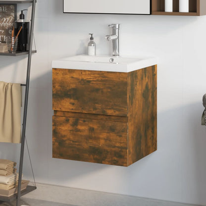 Sink Cabinet with Built-in Basin Smoked Oak Engineered Wood - Bend