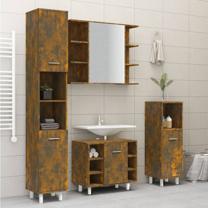 Bathroom Cabinet Smoked Oak 30x30x179 cm Engineered Wood