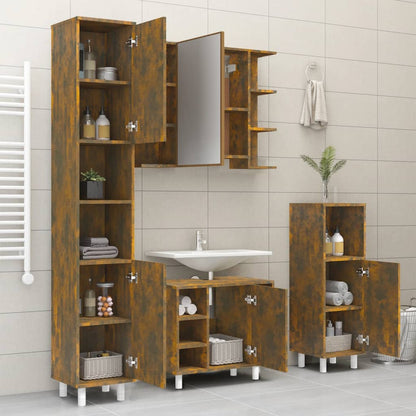 Bathroom Cabinet Smoked Oak 30x30x179 cm Engineered Wood