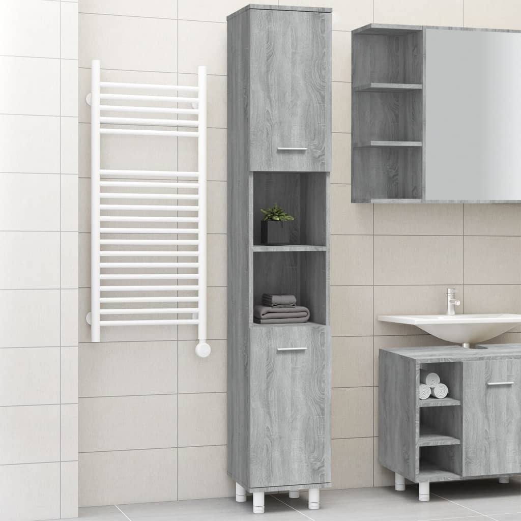 Bathroom Cabinet Grey Sonoma 30x30x179 cm Engineered Wood