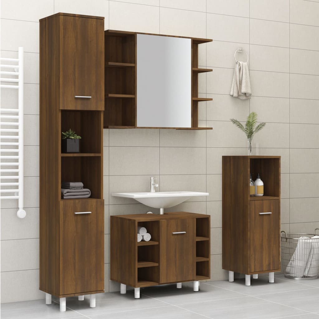 Bathroom Cabinet Brown Oak 30x30x179 cm Engineered Wood