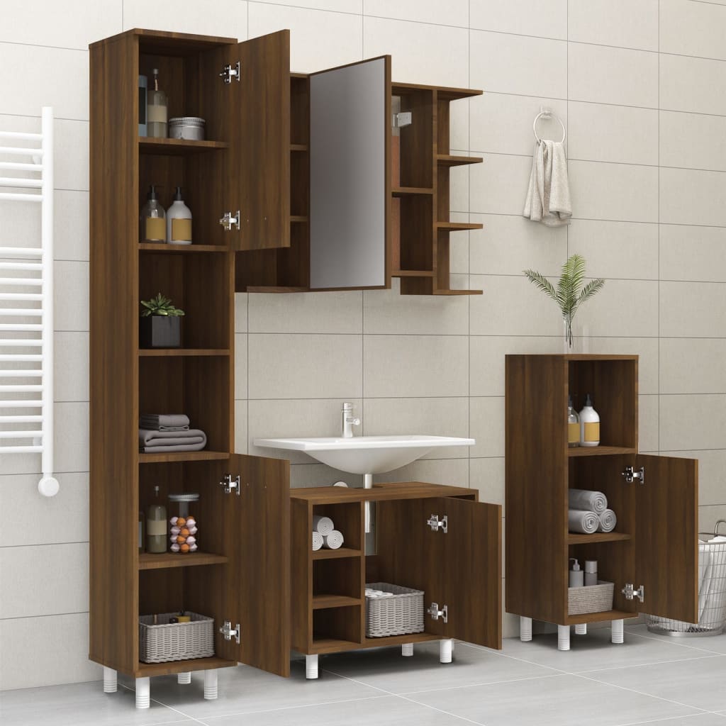 Bathroom Cabinet Brown Oak 30x30x179 cm Engineered Wood