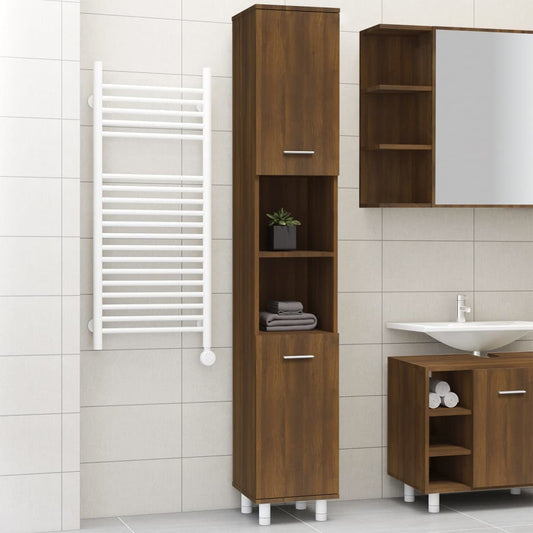 Bathroom Cabinet Brown Oak 30x30x179 cm Engineered Wood