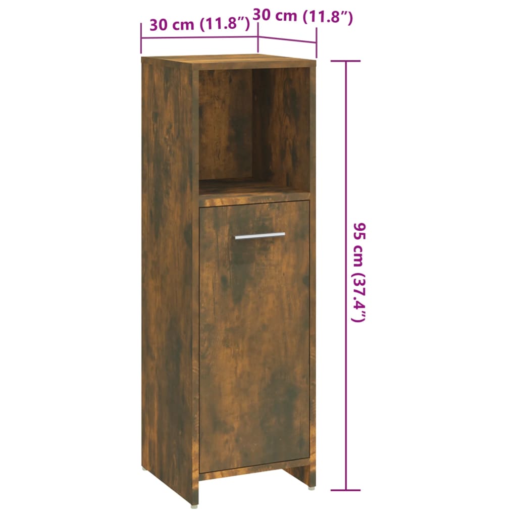 Bathroom Cabinet Smoked Oak 30x30x95 cm Engineered Wood