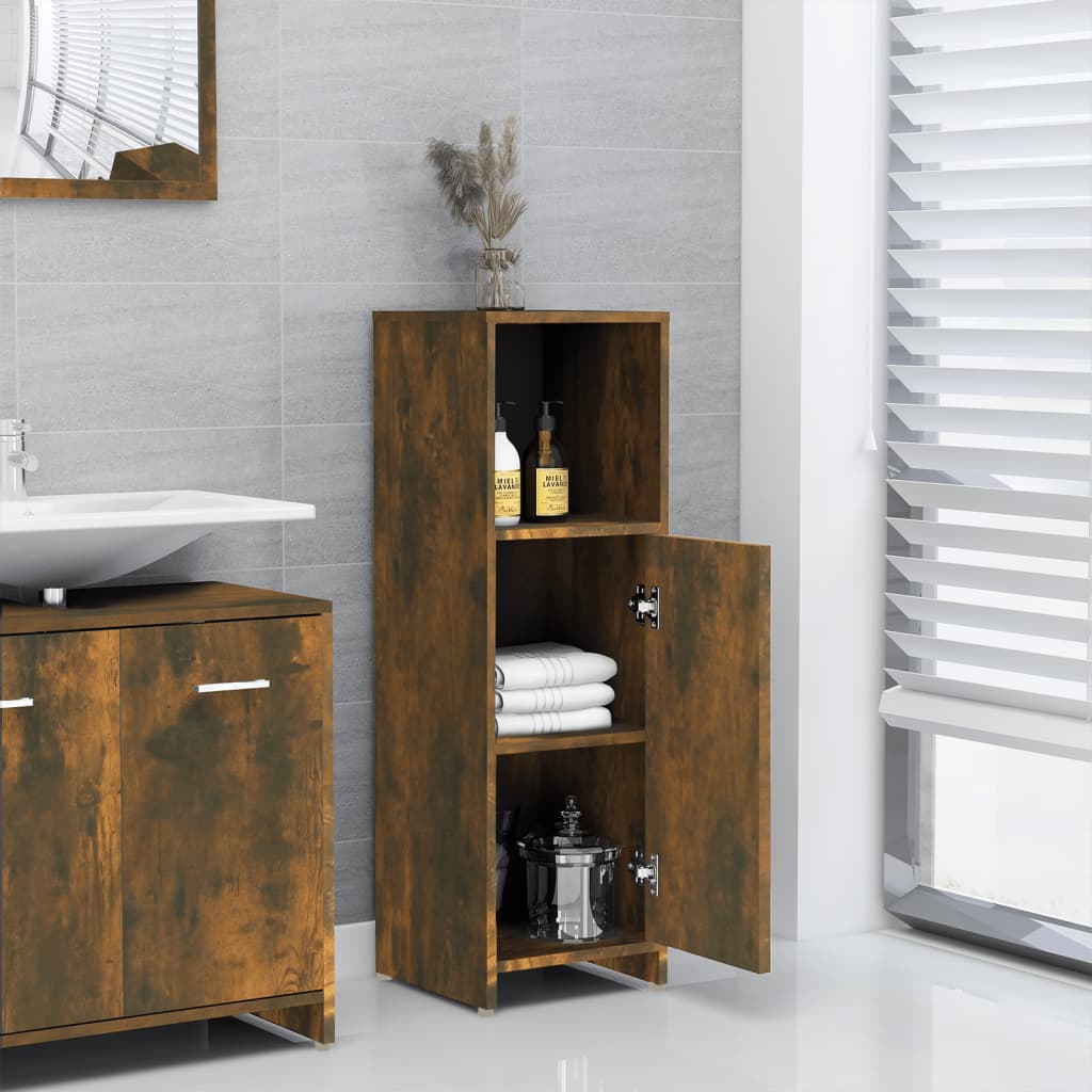 Bathroom Cabinet Smoked Oak 30x30x95 cm Engineered Wood