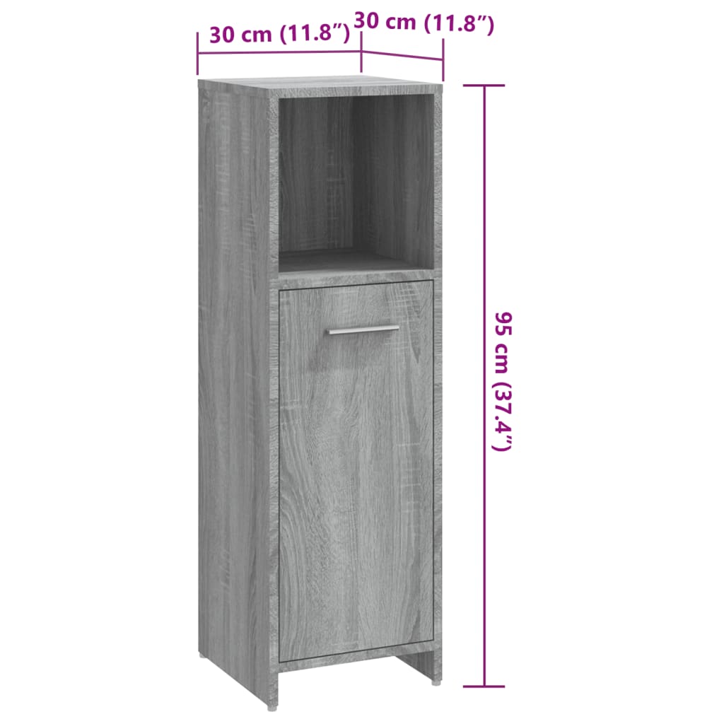 Bathroom Cabinet Grey Sonoma 30x30x95 cm Engineered Wood