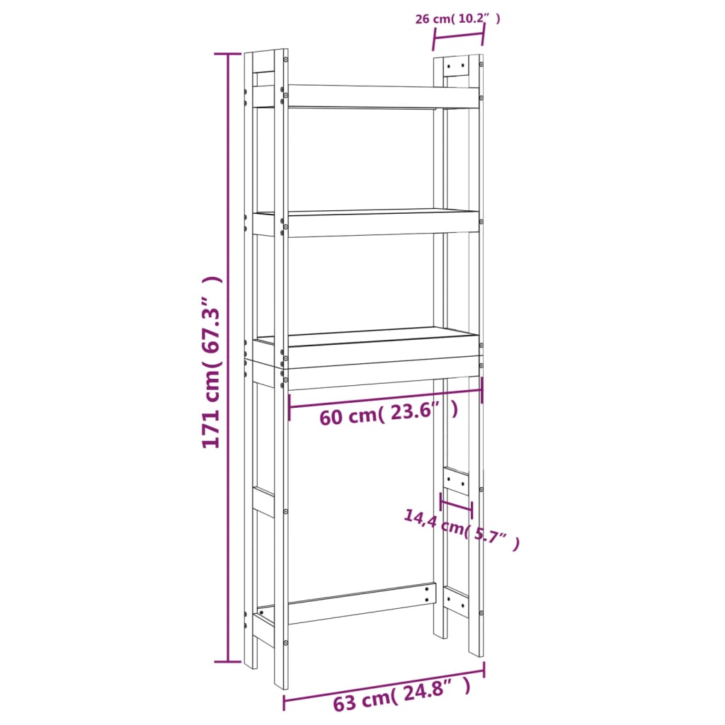 Toilet Rack 63x26x171 cm Solid Wood Pine - Bend