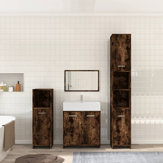 4 Piece Bathroom Furniture Set Smoked Oak Engineered Wood