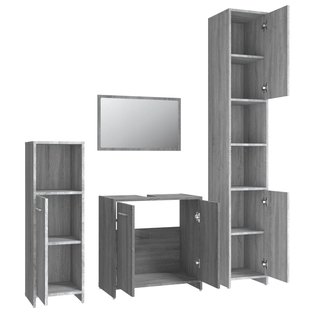 4 Piece Bathroom Furniture Set Grey Sonoma Engineered Wood