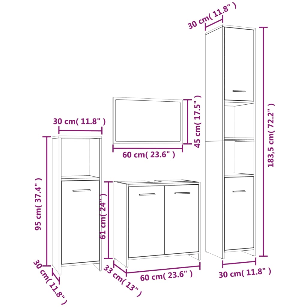 4 Piece Bathroom Furniture Set Grey Sonoma Engineered Wood