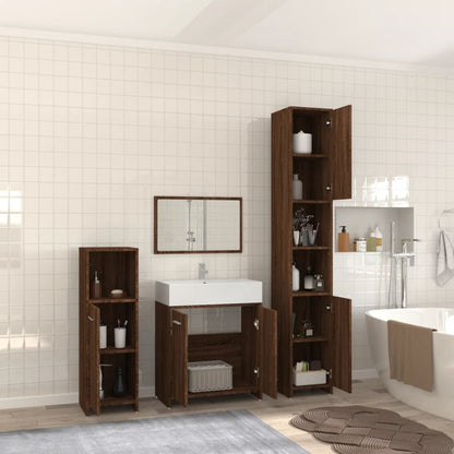 4 Piece Bathroom Furniture Set Brown Oak Engineered Wood