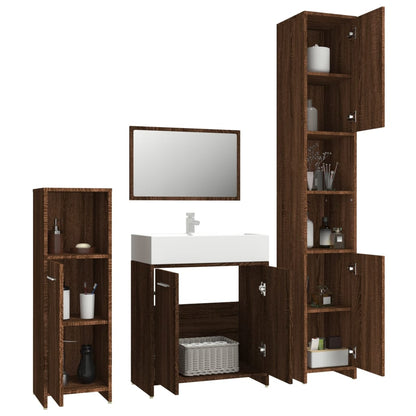 4 Piece Bathroom Furniture Set Brown Oak Engineered Wood