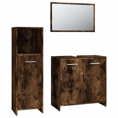 3 Piece Bathroom Furniture Set Smoked Oak Engineered Wood