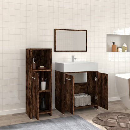 3 Piece Bathroom Furniture Set Smoked Oak Engineered Wood