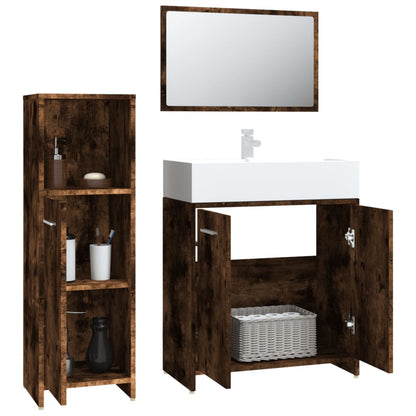 3 Piece Bathroom Furniture Set Smoked Oak Engineered Wood