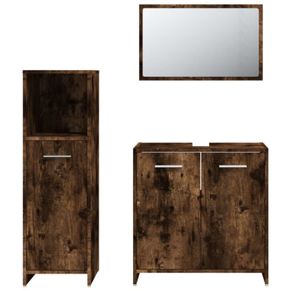 3 Piece Bathroom Furniture Set Smoked Oak Engineered Wood