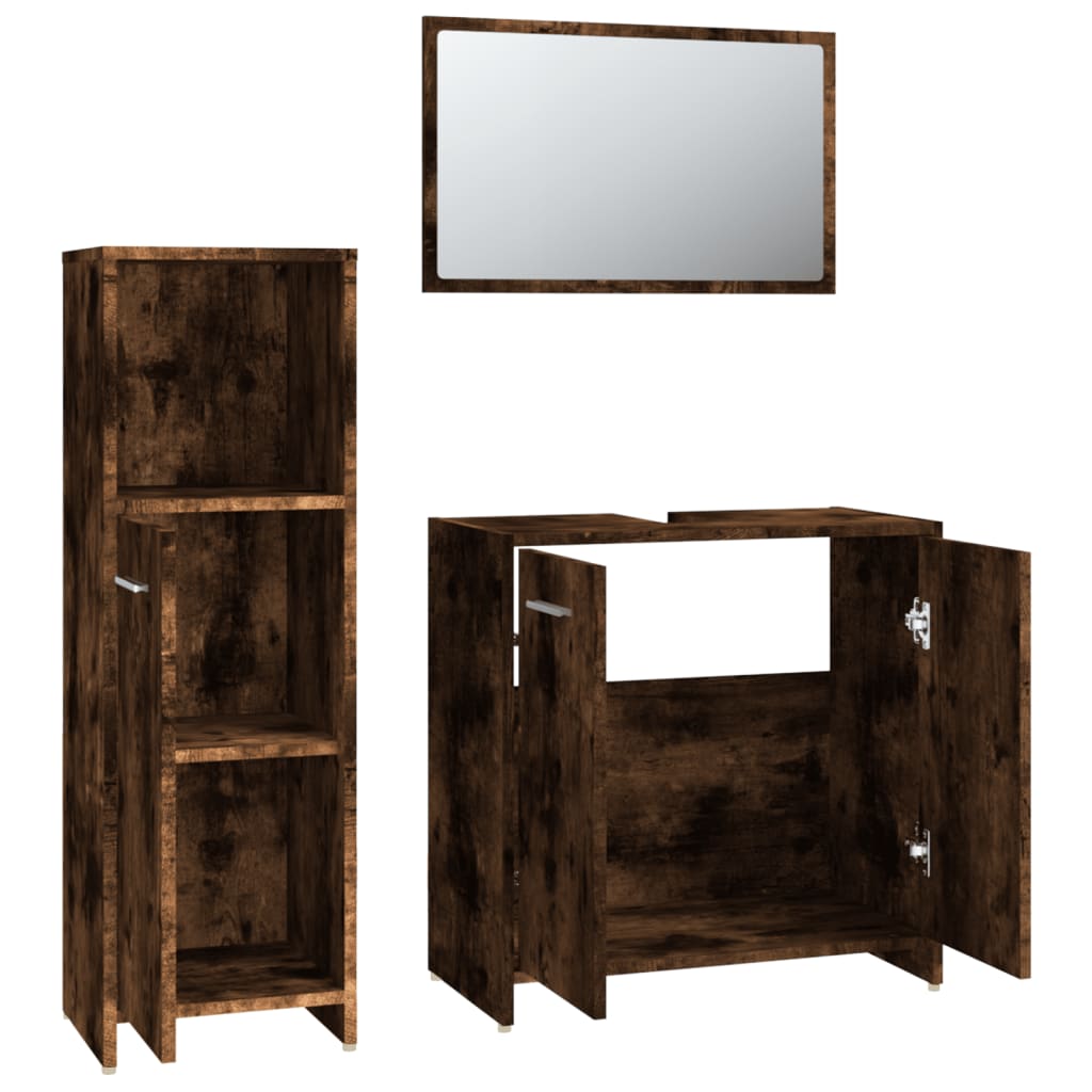 3 Piece Bathroom Furniture Set Smoked Oak Engineered Wood