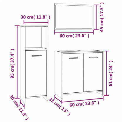 3 Piece Bathroom Furniture Set Smoked Oak Engineered Wood