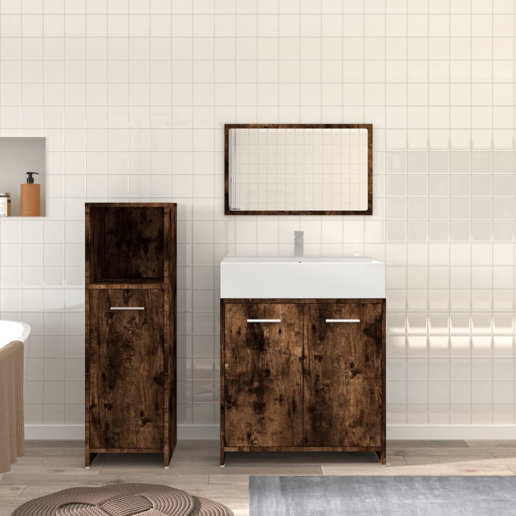 3 Piece Bathroom Furniture Set Smoked Oak Engineered Wood