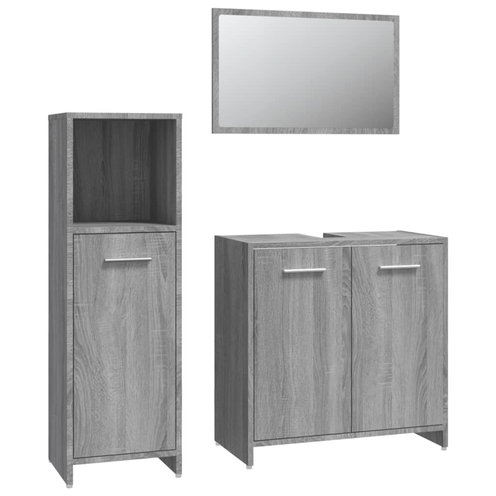 3 Piece Bathroom Furniture Set Grey Sonoma Engineered Wood