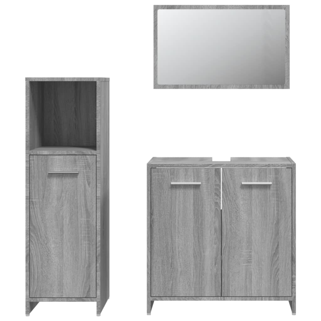 3 Piece Bathroom Furniture Set Grey Sonoma Engineered Wood