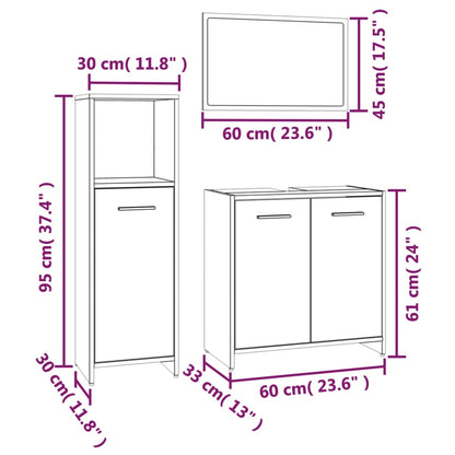 3 Piece Bathroom Furniture Set Grey Sonoma Engineered Wood