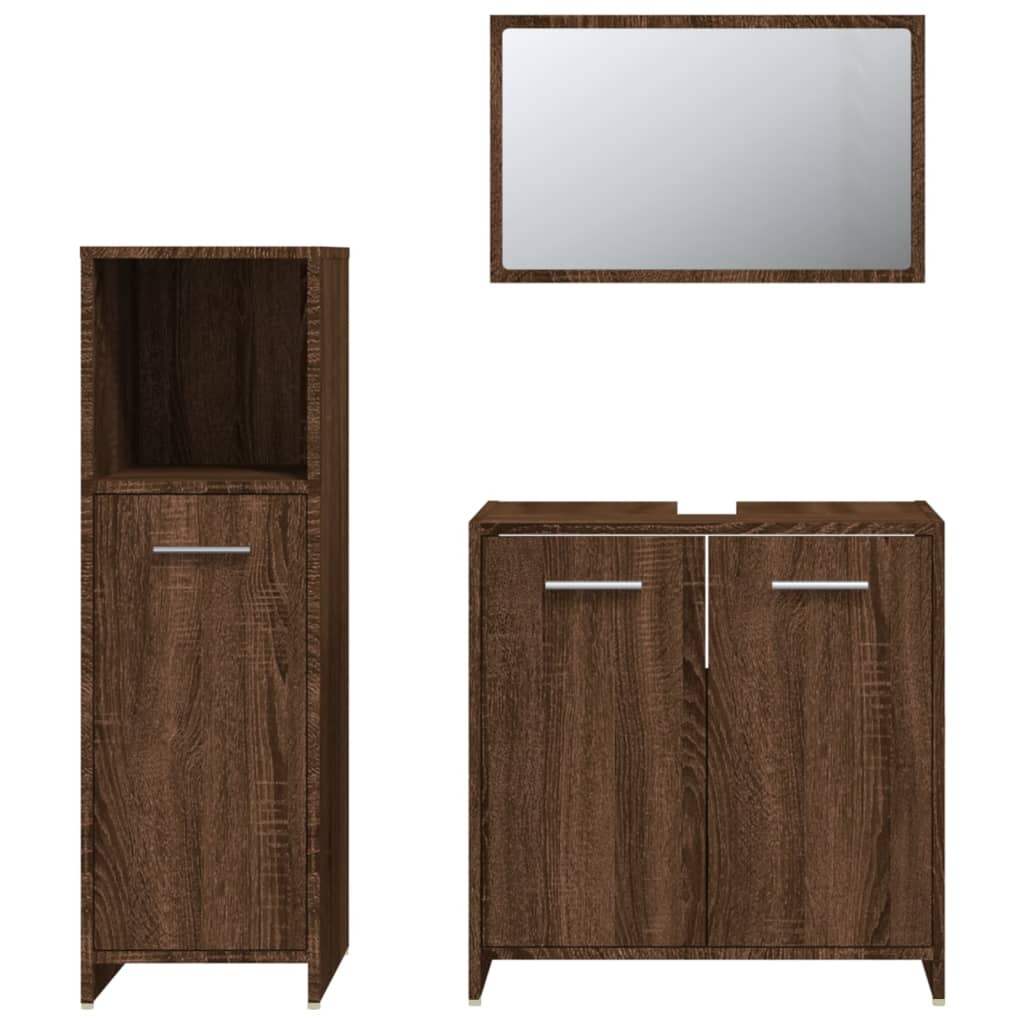 3 Piece Bathroom Furniture Set Brown Oak Engineered Wood