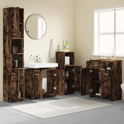 4 Piece Bathroom Furniture Set Smoked Oak Engineered Wood