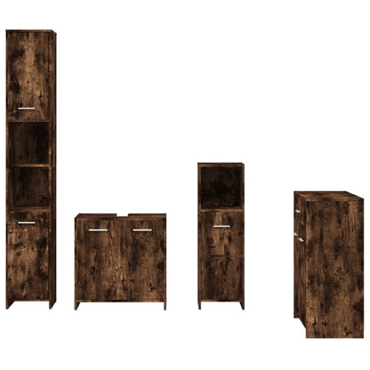 4 Piece Bathroom Furniture Set Smoked Oak Engineered Wood