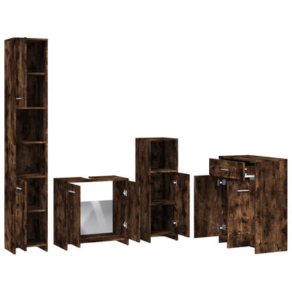 4 Piece Bathroom Furniture Set Smoked Oak Engineered Wood