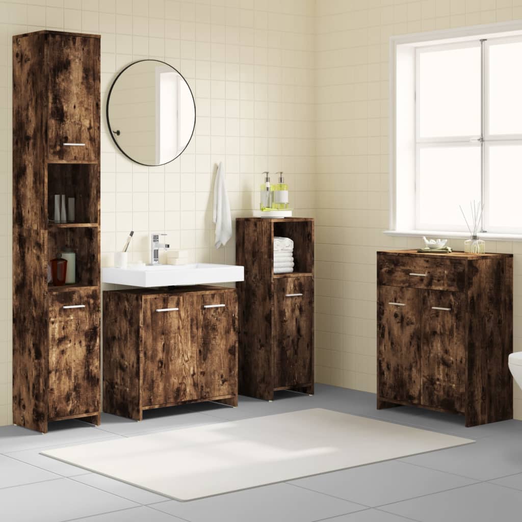 4 Piece Bathroom Furniture Set Smoked Oak Engineered Wood