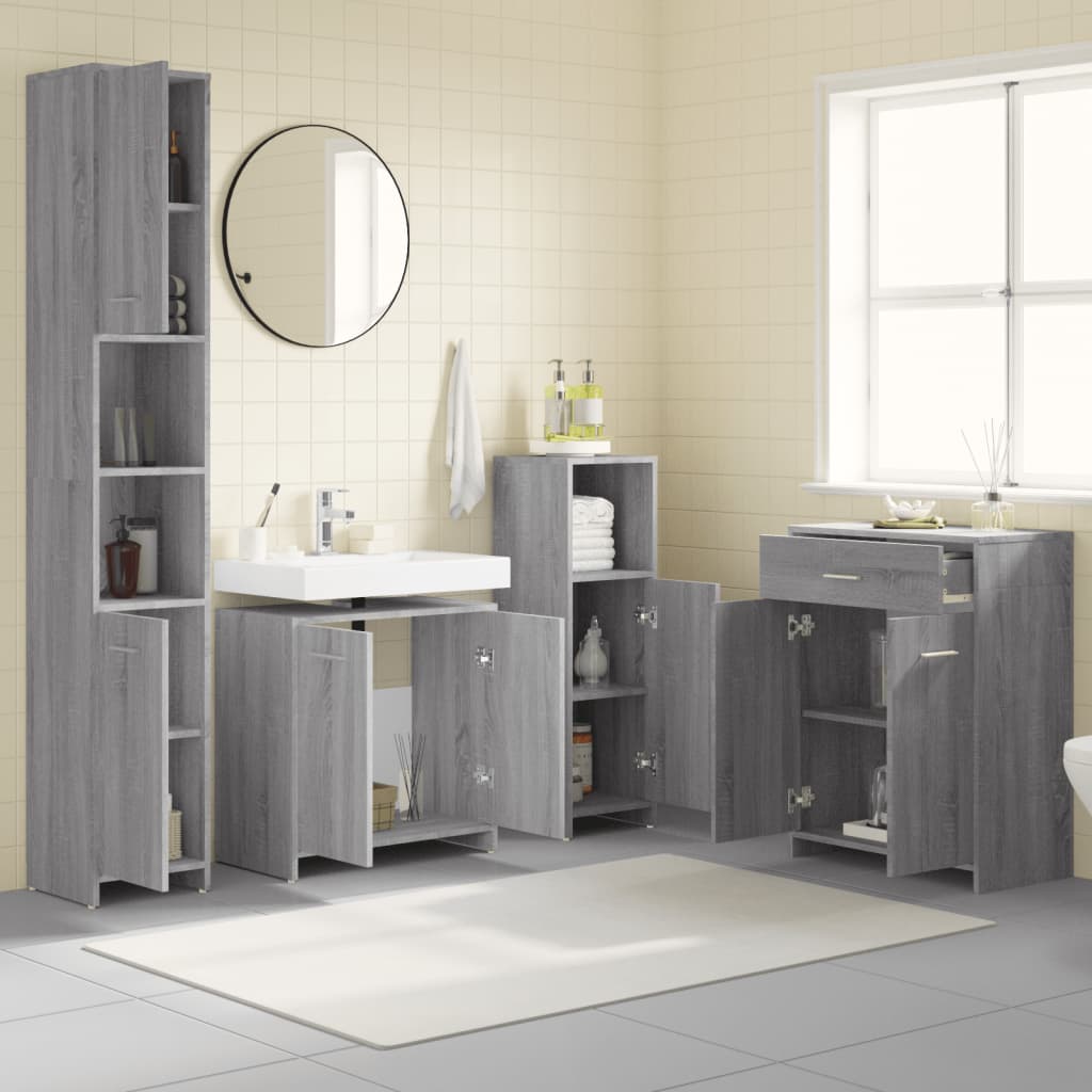 4 Piece Bathroom Furniture Set Grey Sonoma Engineered Wood