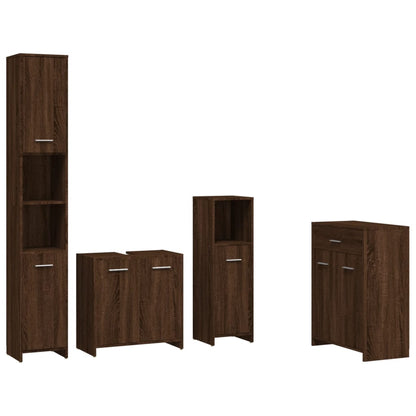 4 Piece Bathroom Furniture Set Brown Oak Engineered Wood