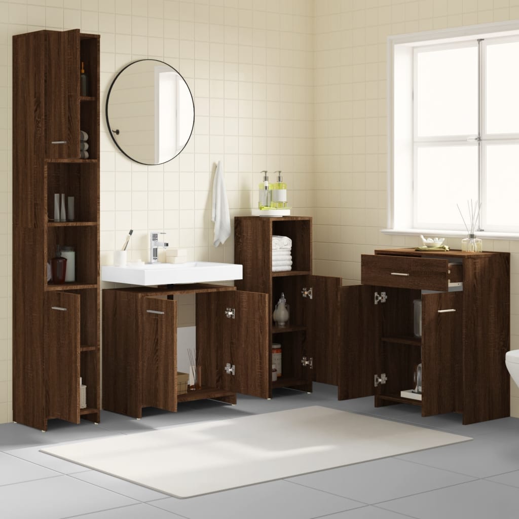 4 Piece Bathroom Furniture Set Brown Oak Engineered Wood