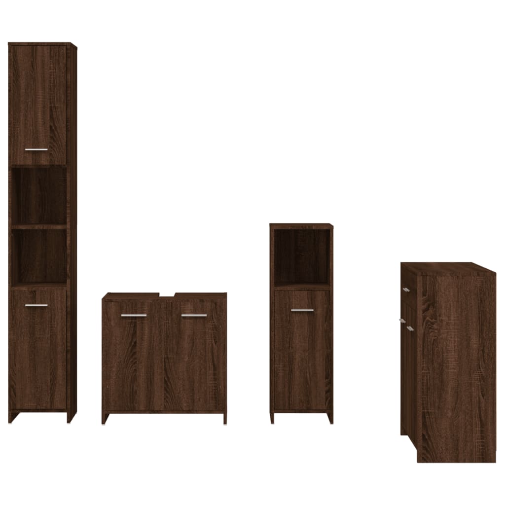 4 Piece Bathroom Furniture Set Brown Oak Engineered Wood